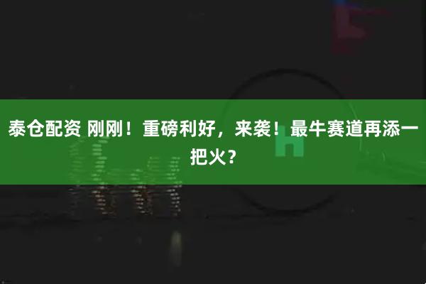 泰仓配资 刚刚！重磅利好，来袭！最牛赛道再添一把火？